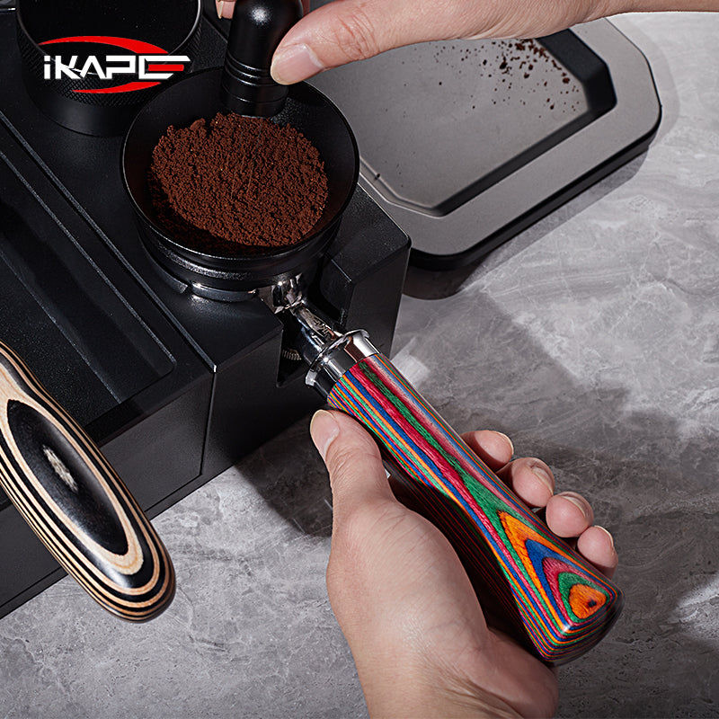 IKAPE Espresso Bottomless Portafilter Colorful Wooden Handle--Rainbow