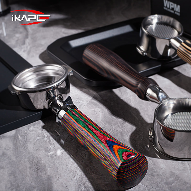 IKAPE Espresso Bottomless Portafilter Colorful Wooden Handle--Rainbow