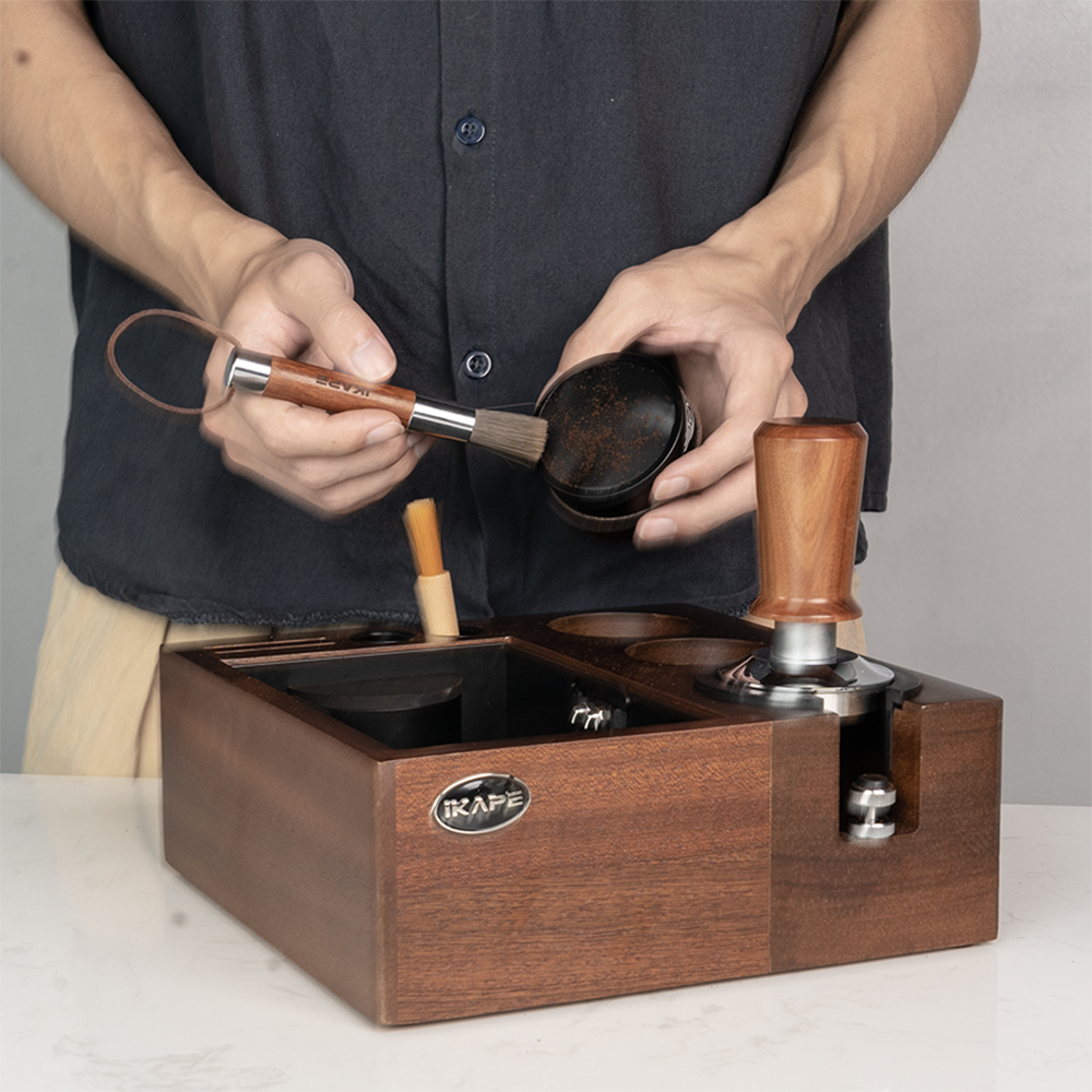 IKAPE Espresso Walnut Wood Handle Clean Brush