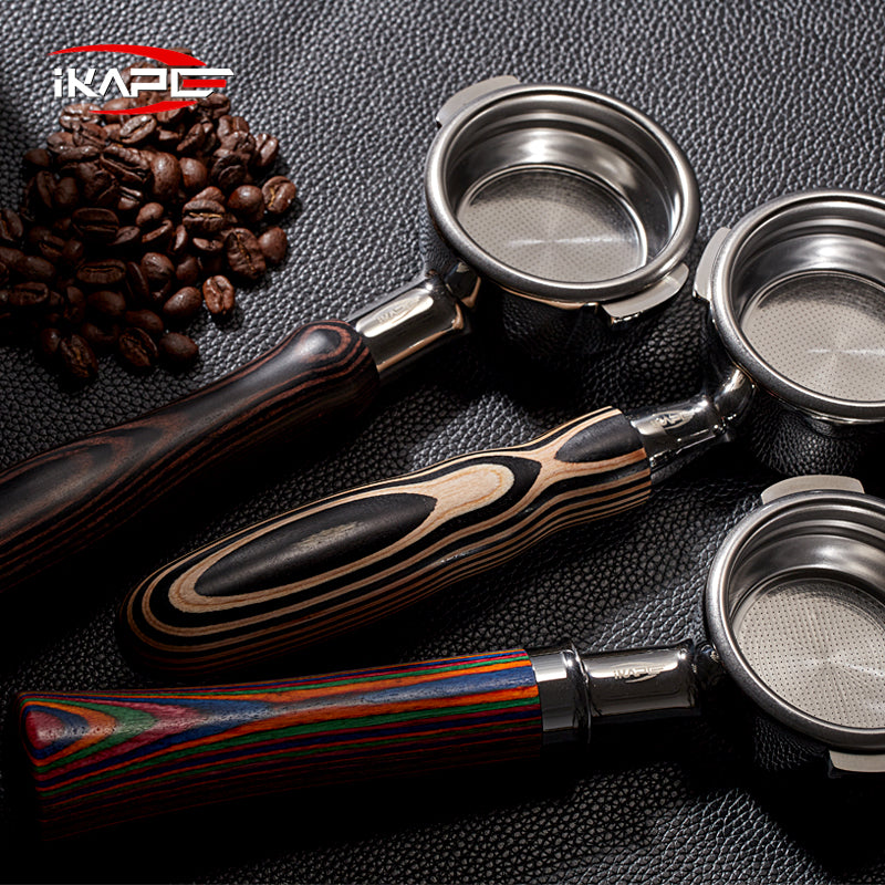 IKAPE Espresso Bottomless Portafilter Colorful Wooden Handle--Rainbow