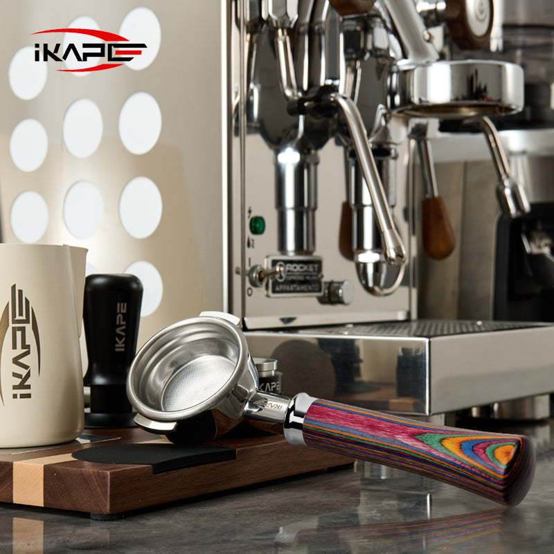 IKAPE Espresso Bottomless Portafilter Colorful Wooden Handle--Rainbow