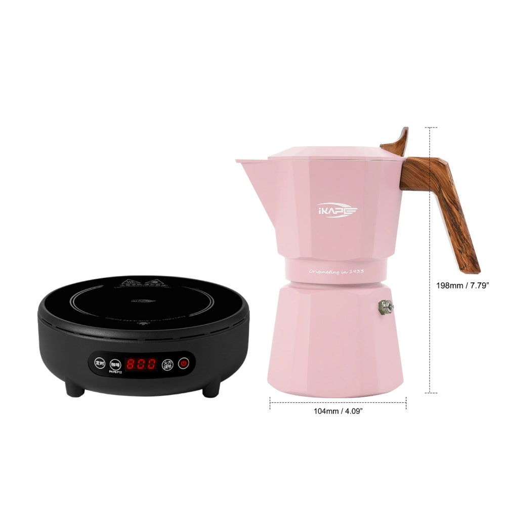 Black Electric Ceramic Stove with Pink Moka Pot
