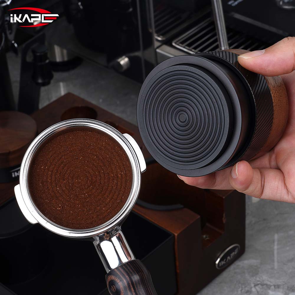 IKAPE V4 Espresso Calibrated Tamper with Spring Loaded(Wooden Handle,Black Base)