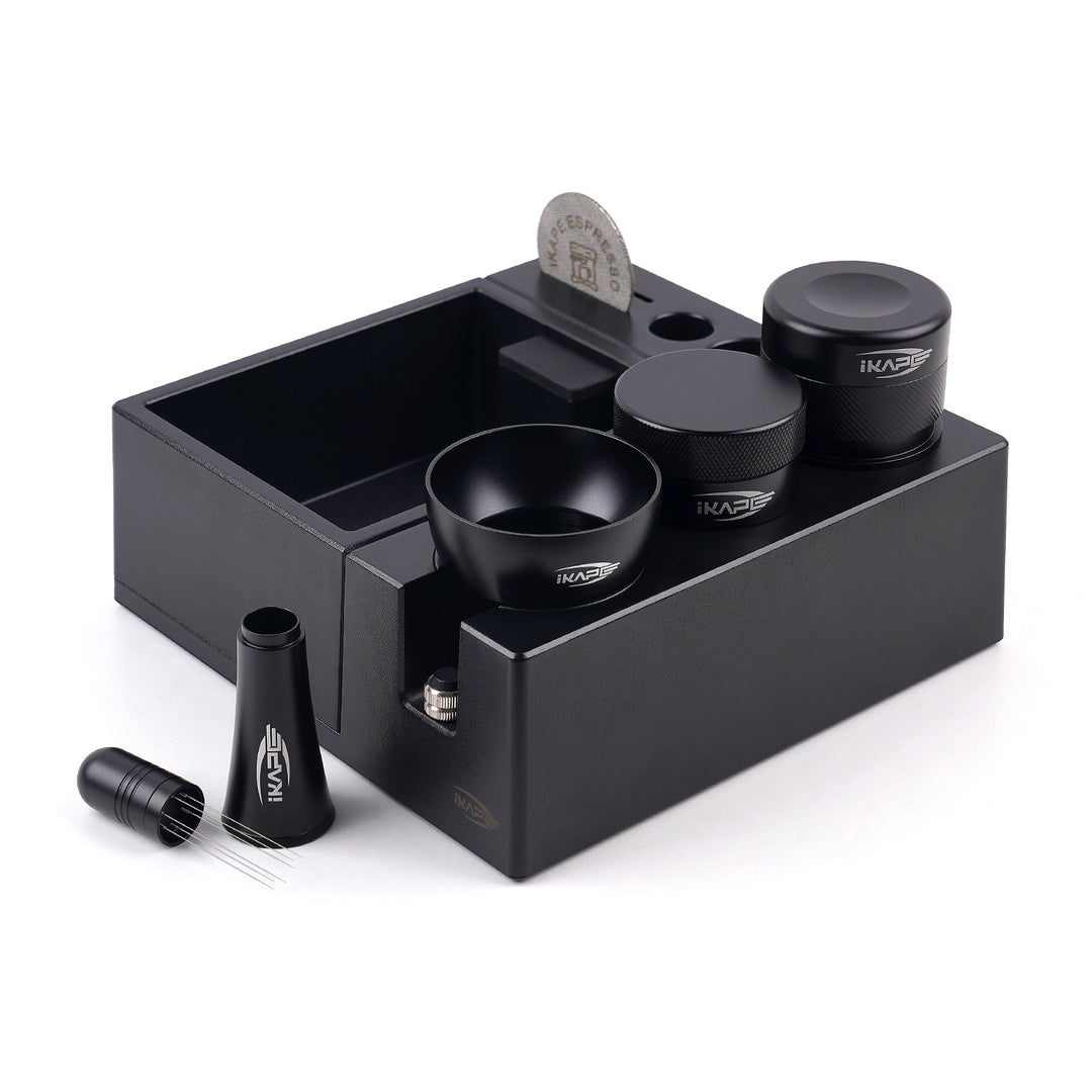 IKAPE Espresso Products Set, Coffee Distributor Tool With ABS V2 Knock Box and Puck Prep Tools