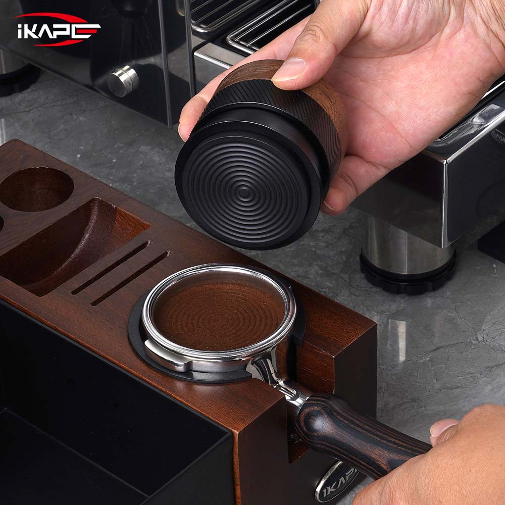 IKAPE V4 Espresso Calibrated Tamper with Spring Loaded(Wooden Handle,Black Base)