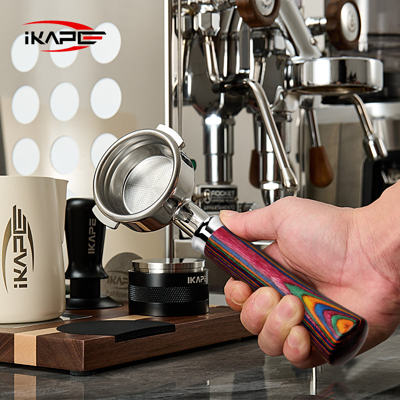 IKAPE Espresso Bottomless Portafilter Colorful Wooden Handle--Rainbow