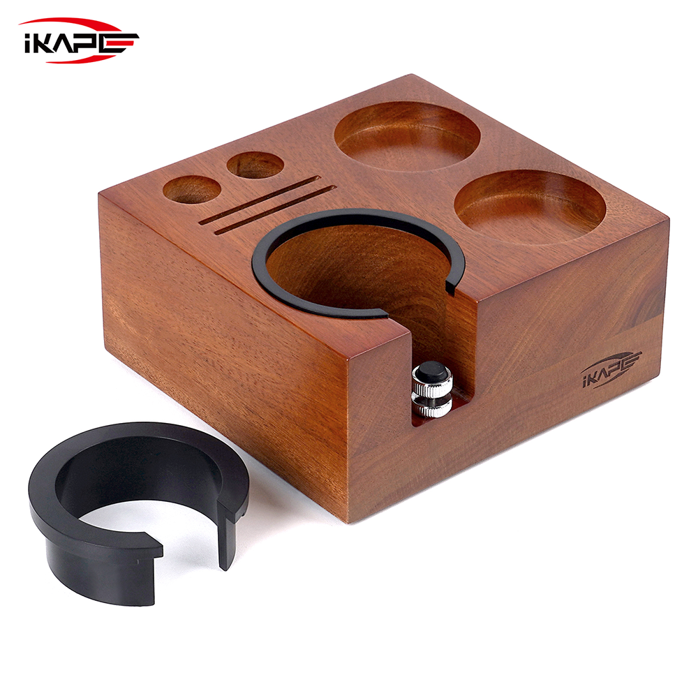 IKAPE Espresso Tamper Holder, Wooden Coffee Tamper Station Base (7 in One)