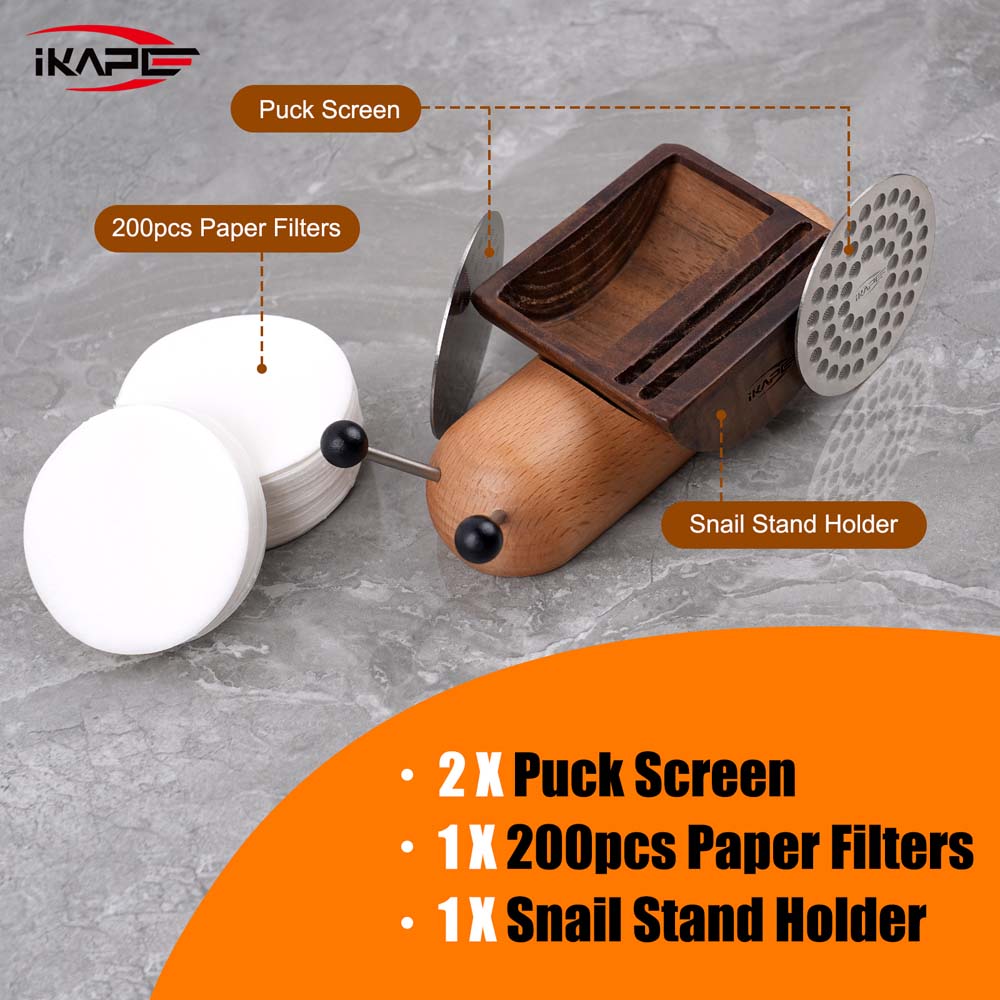 IKAPE Espresso Products, Snail Organizer, 100pcs paper Fliter, 2 pcs Ultra-thin puck screens