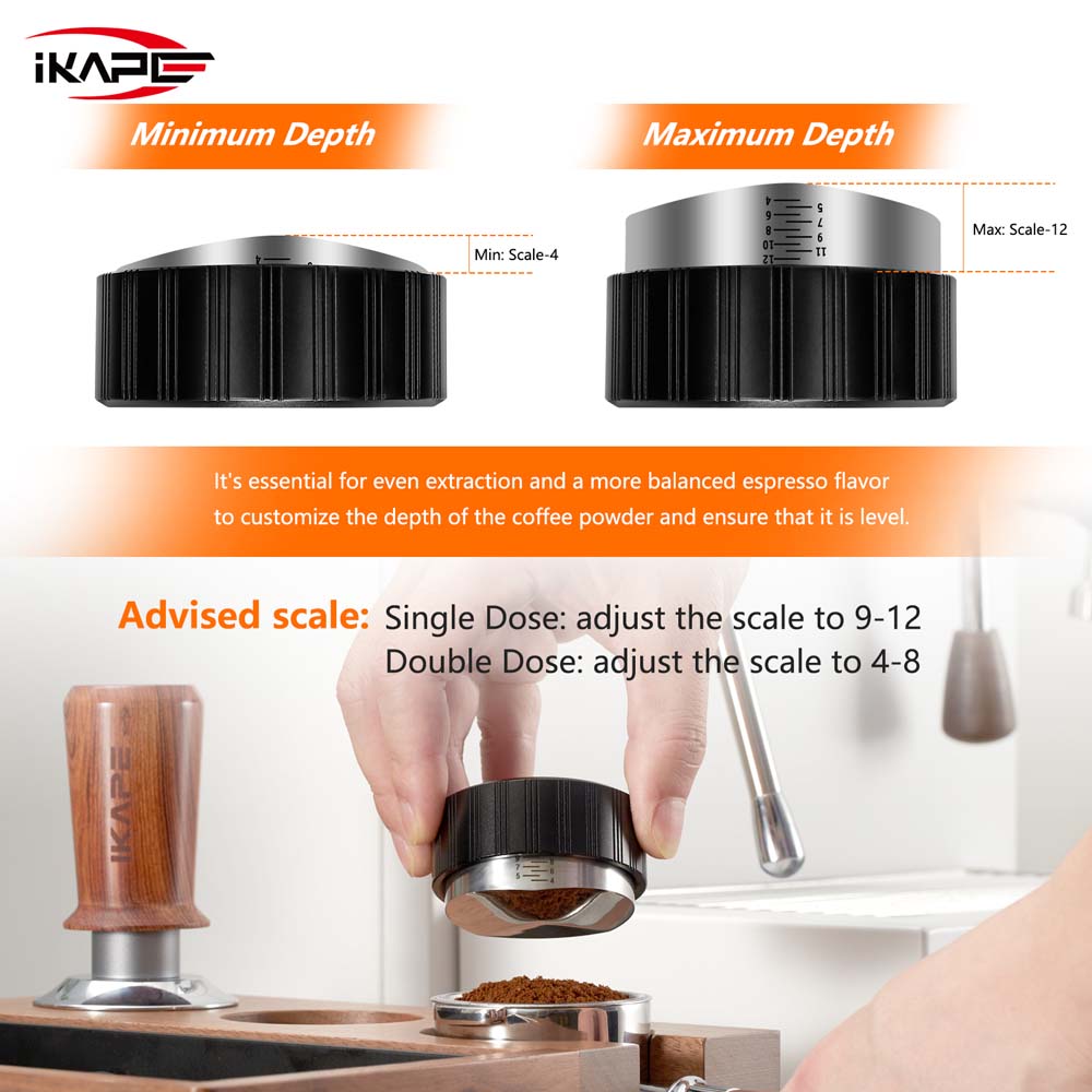 IKAPE Coffee Distributor, Adjustable Depth Espresso Distributor with Scale