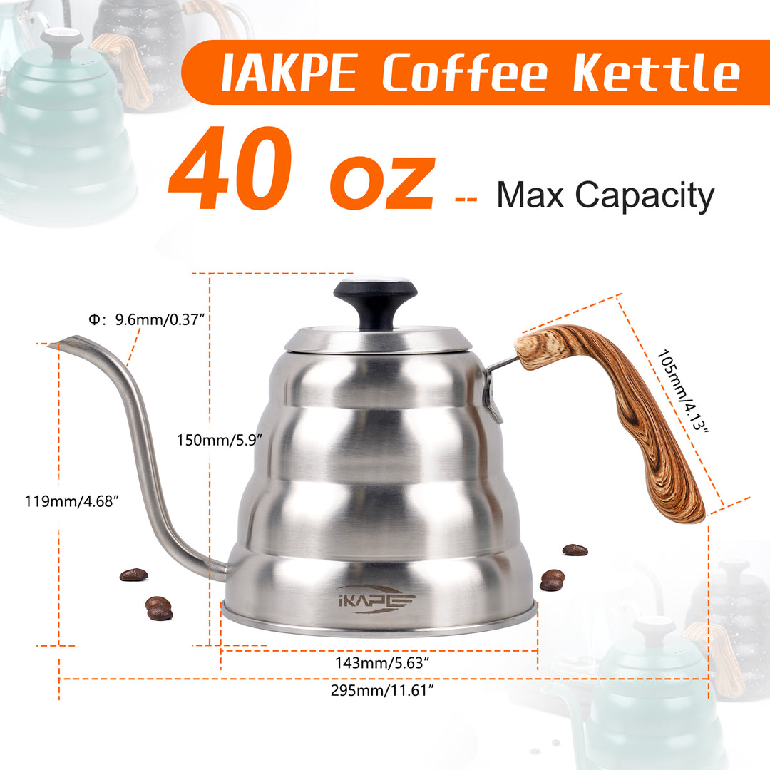 IKAPE Pour Over Coffee Kettle, Gooseneck Tea Kettle, 40 oz with Thermometer(Silver)