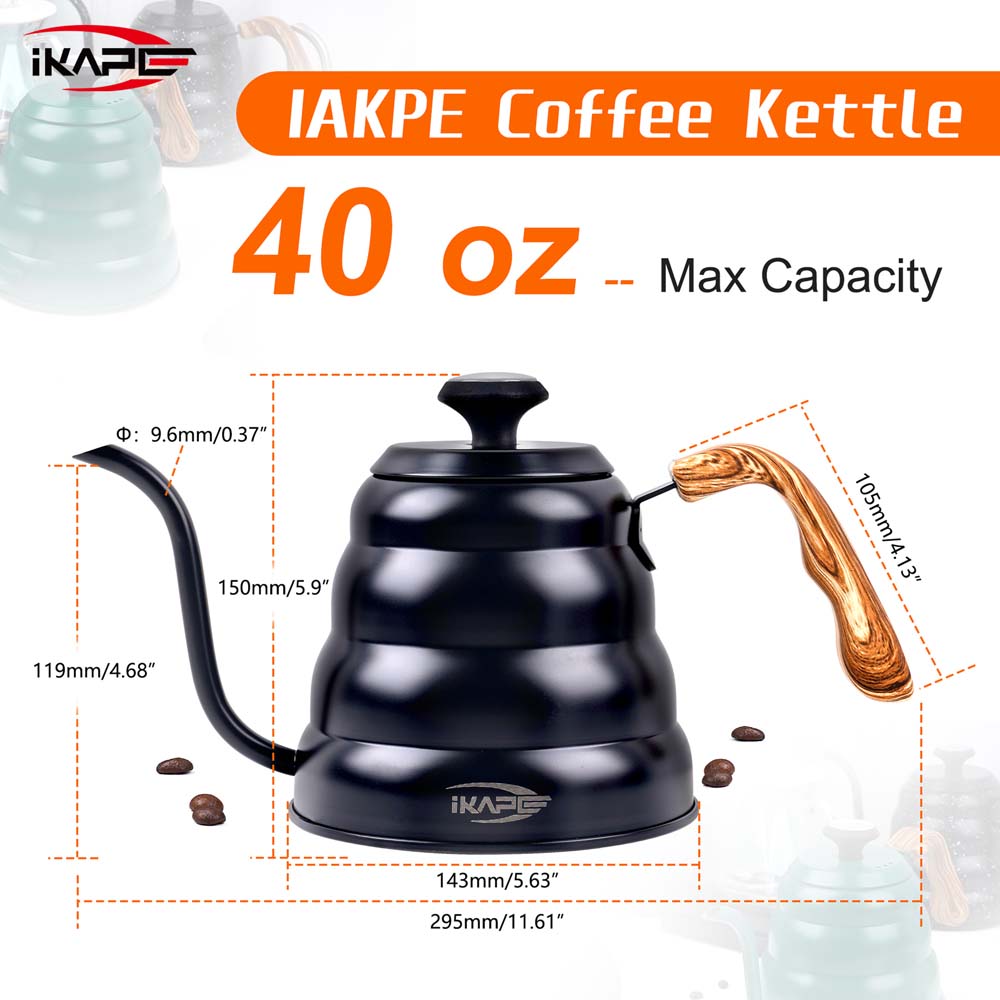 IKAPE Pour Over Coffee Kettle, Gooseneck Tea Kettle, 40 oz with Thermometer