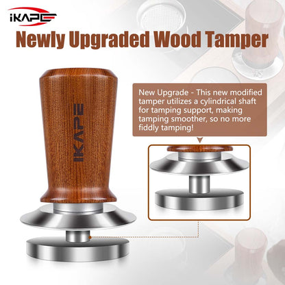 IKAPE Coffee Tamper with Wooden Handle,Spring-loaded Calibrated Tamper