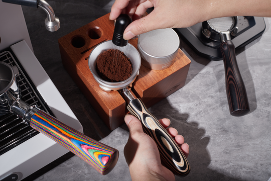 IKAPE Espresso Products, Bottomless Portafilter Colorful Wooden Handle