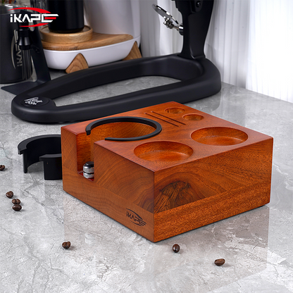 IKAPE Espresso Tamper Holder, Wooden Coffee Tamper Station Base (7 in One)