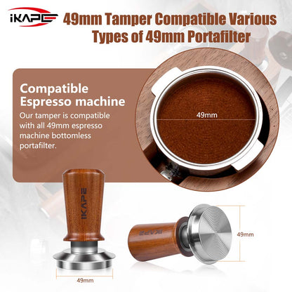 IKAPE Coffee Tamper with Wooden Handle,Spring-loaded Calibrated Tamper