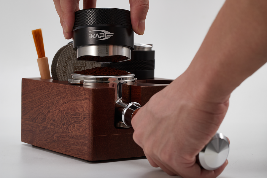 IKAPE Espresso Tamper Holder, Wooden Coffee Tamper Station Base (7 in