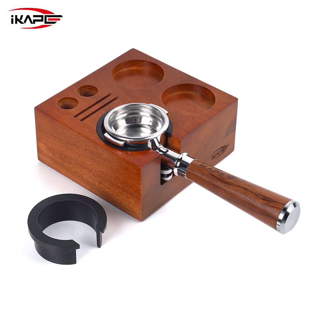 IKAPE Espresso Tamper Holder, Wooden Coffee Tamper Station Base (7 in One)