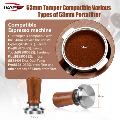 IKAPE Coffee Tamper with Wooden Handle,Spring-loaded Calibrated Tamper