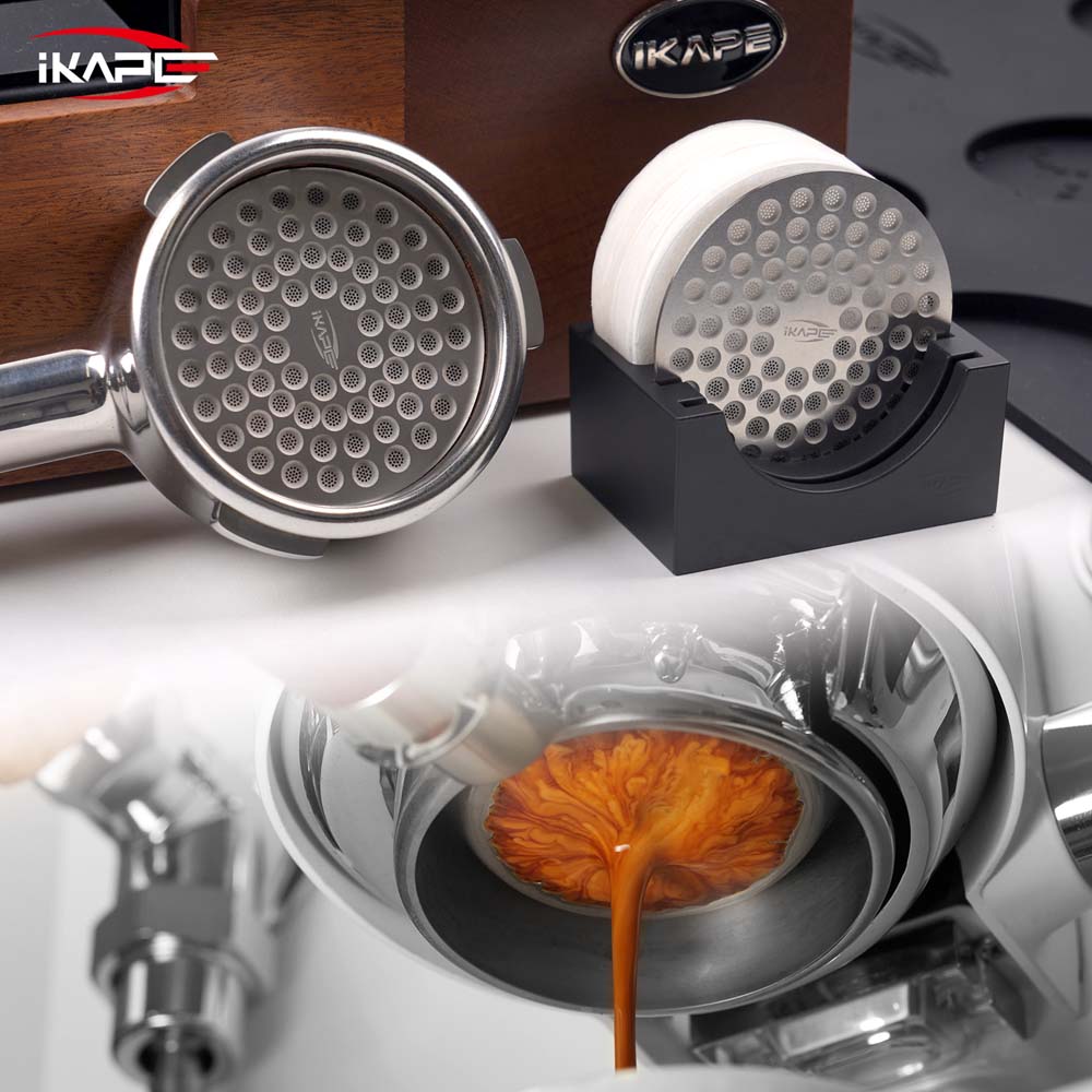 IKAPE Espresso Puck Screen Stand with 2 Ultra-thin Puck Screen, 200 pcs Paper Filters