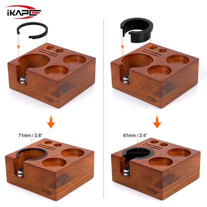 IKAPE Espresso Tamper Holder, Wooden Coffee Tamper Station Base (7 in One)