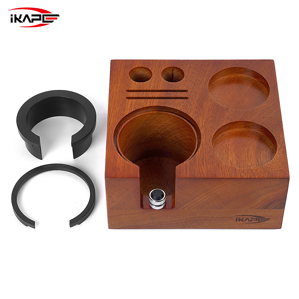 IKAPE Espresso Tamper Holder, Wooden Coffee Tamper Station Base (7 in One)