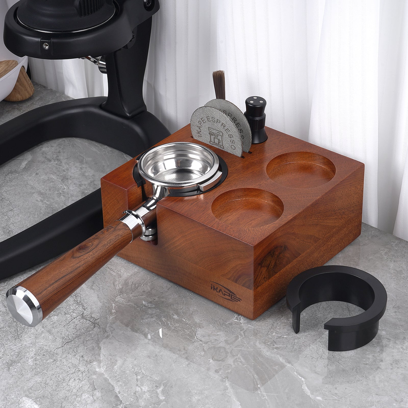 IKAPE Espresso Tamper Holder, Wooden Coffee Tamper Station Base (7 in