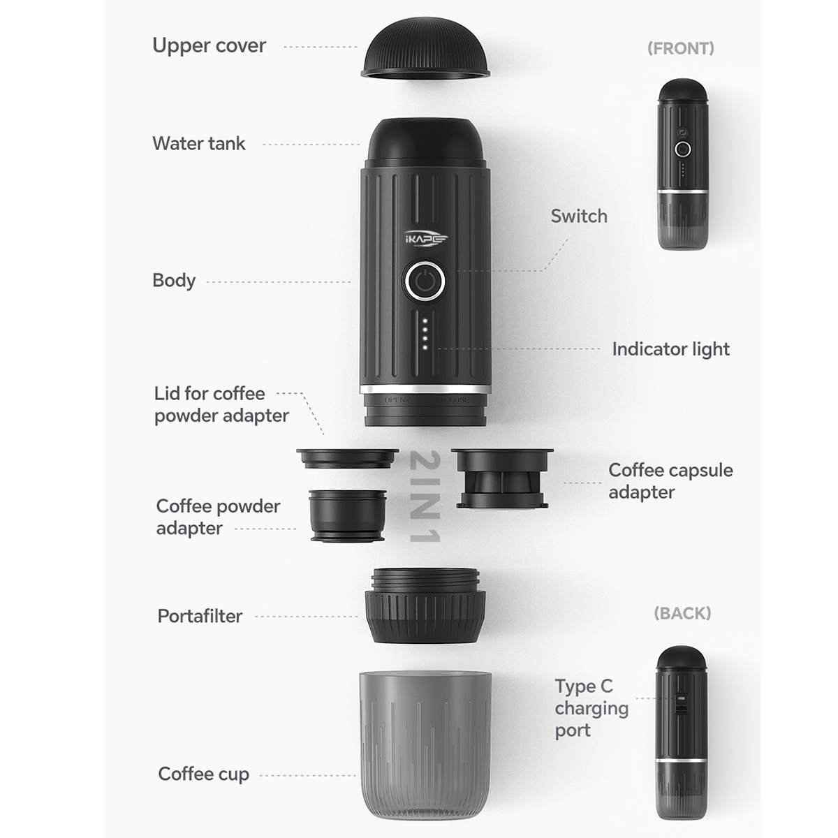 IKAPE Portable Electric Coffee Maker Espresso Machine Suitable Hot/Cold Woter