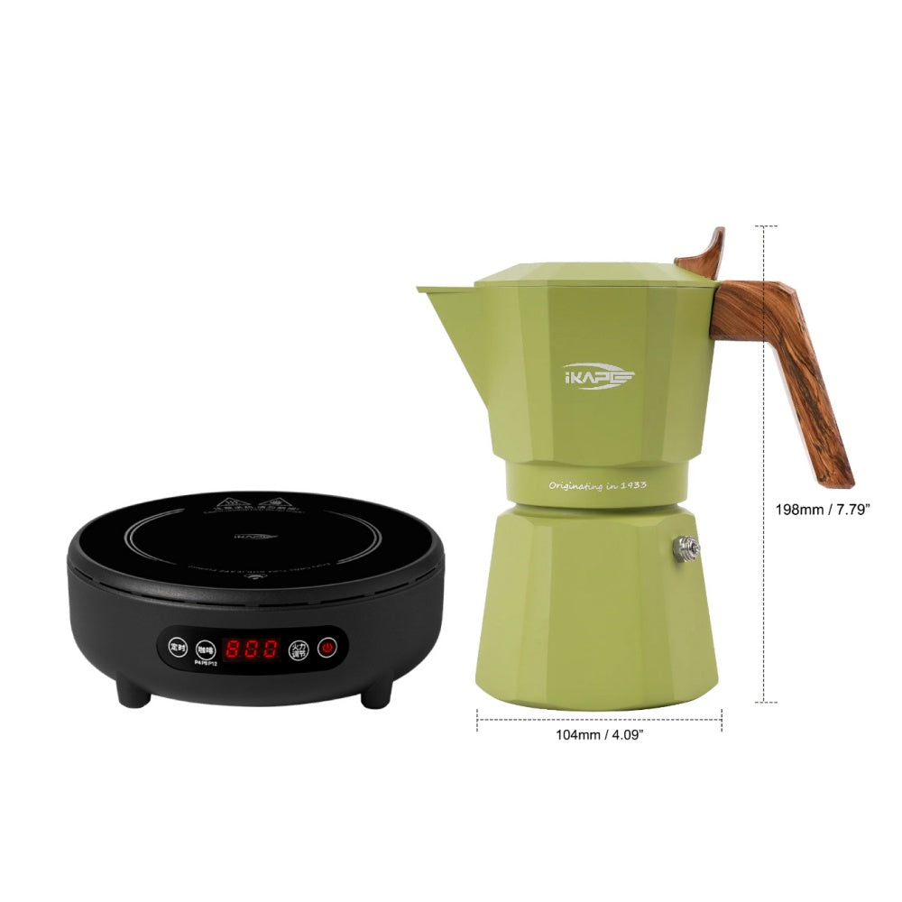 Black Electric Ceramic Stove with Green Moka Pot