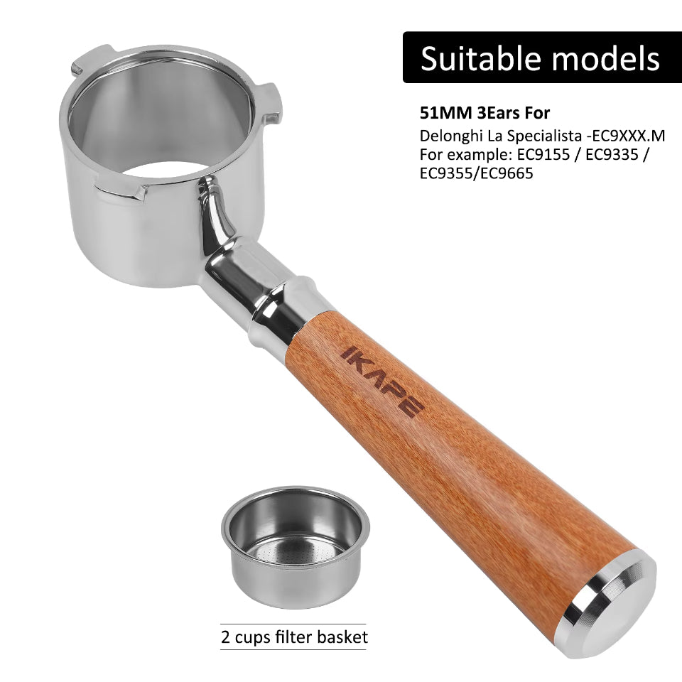 IKAPE Espresso 51mm Bottomless Portafilter Compatible with Delonghi 2 Ears Machines - Thumbnail 5