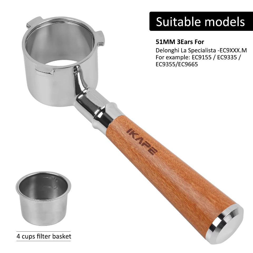 IKAPE Espresso 51mm Bottomless Portafilter Compatible with