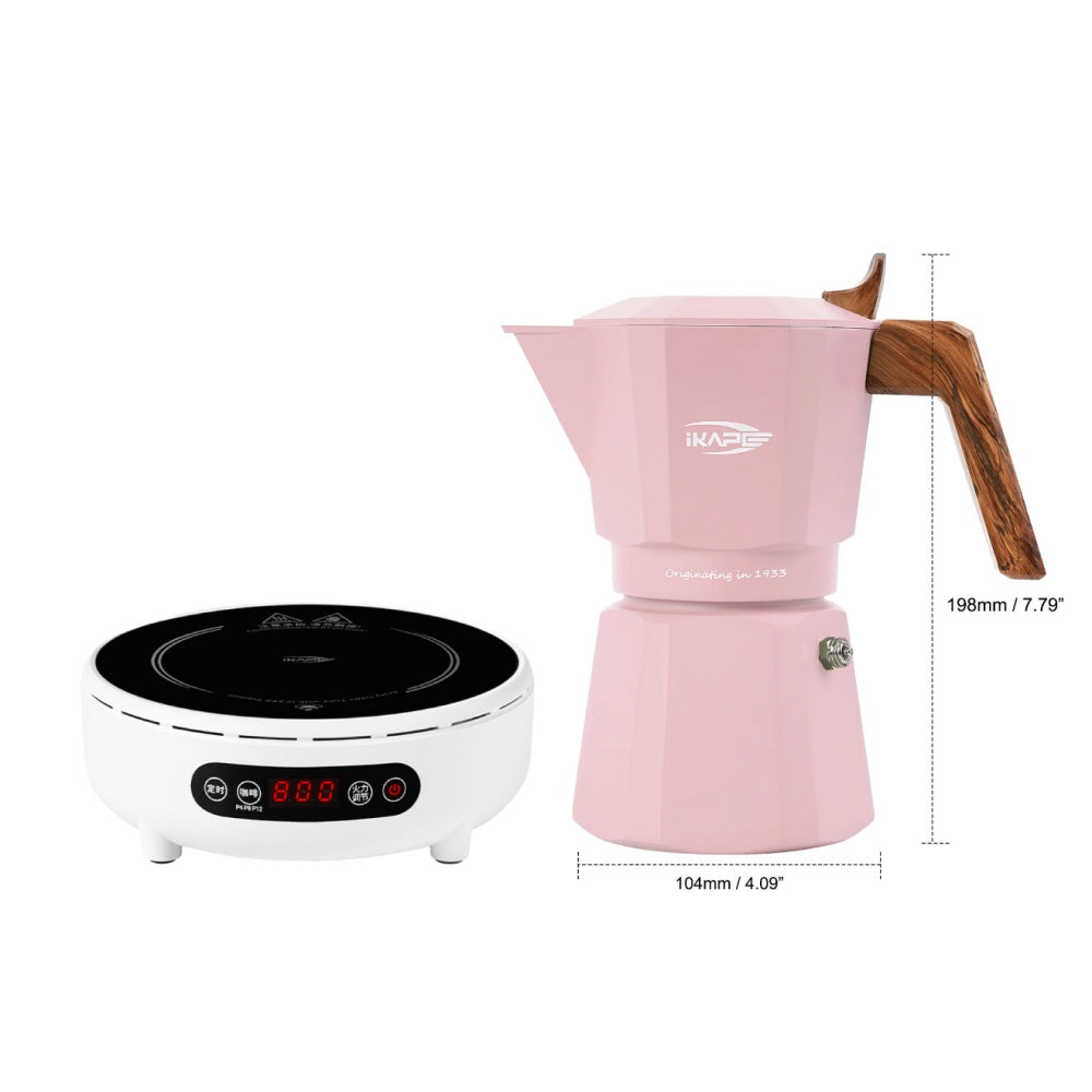 White Electric Ceramic Stove with Pink Moka Pot