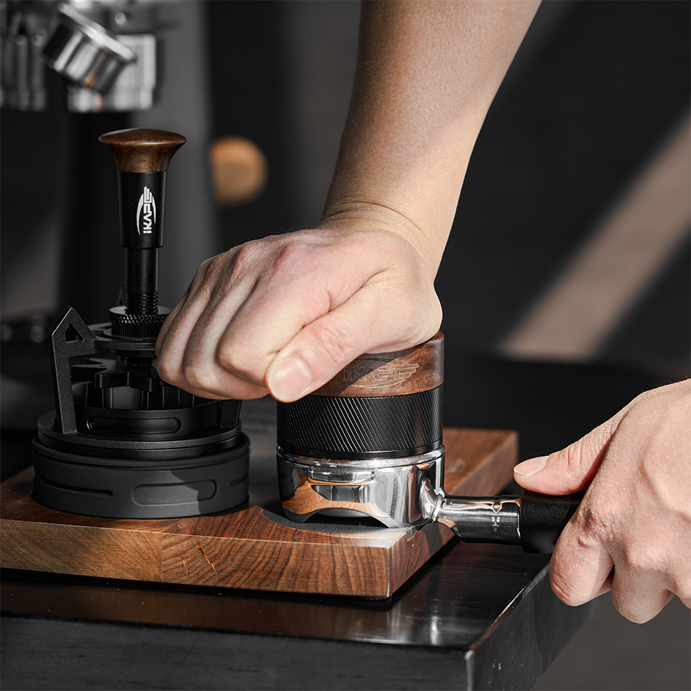 IKAPE V4 Espresso Calibrated Tamper with Spring Loaded(Wooden Handle,B IKAPE V4 Espresso Calibrated Tamper with Spring Loaded(Wooden Handle,B