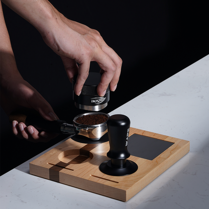 IKAPE Coffee Distributor and Tamper with Wood Base Set