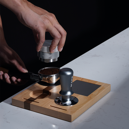 IKAPE Coffee Distributor and Tamper with Wood Base Set