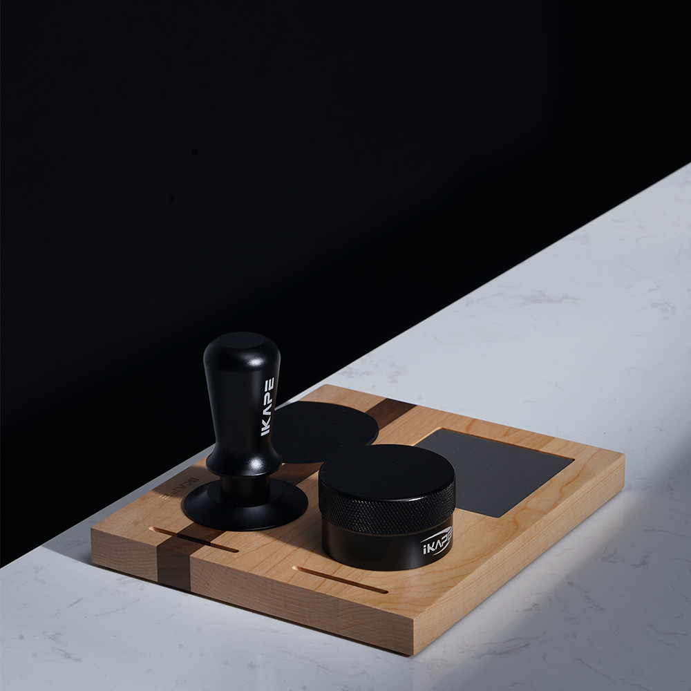 IKAPE Coffee Distributor and Tamper with Wood Base Set