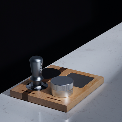 IKAPE Coffee Distributor and Tamper with Wood Base Set