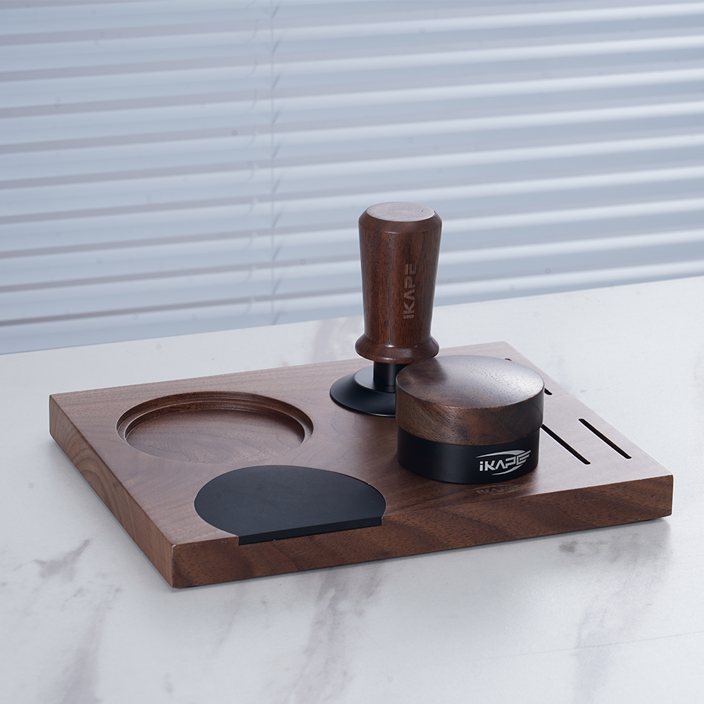 IKAPE Wood Coffee Tamper Distributor And Tamper Base Set