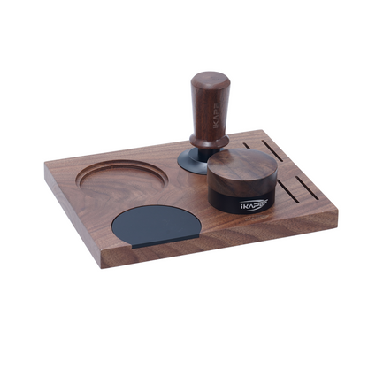 IKAPE Wood Coffee Tamper Distributor And Tamper Base Set