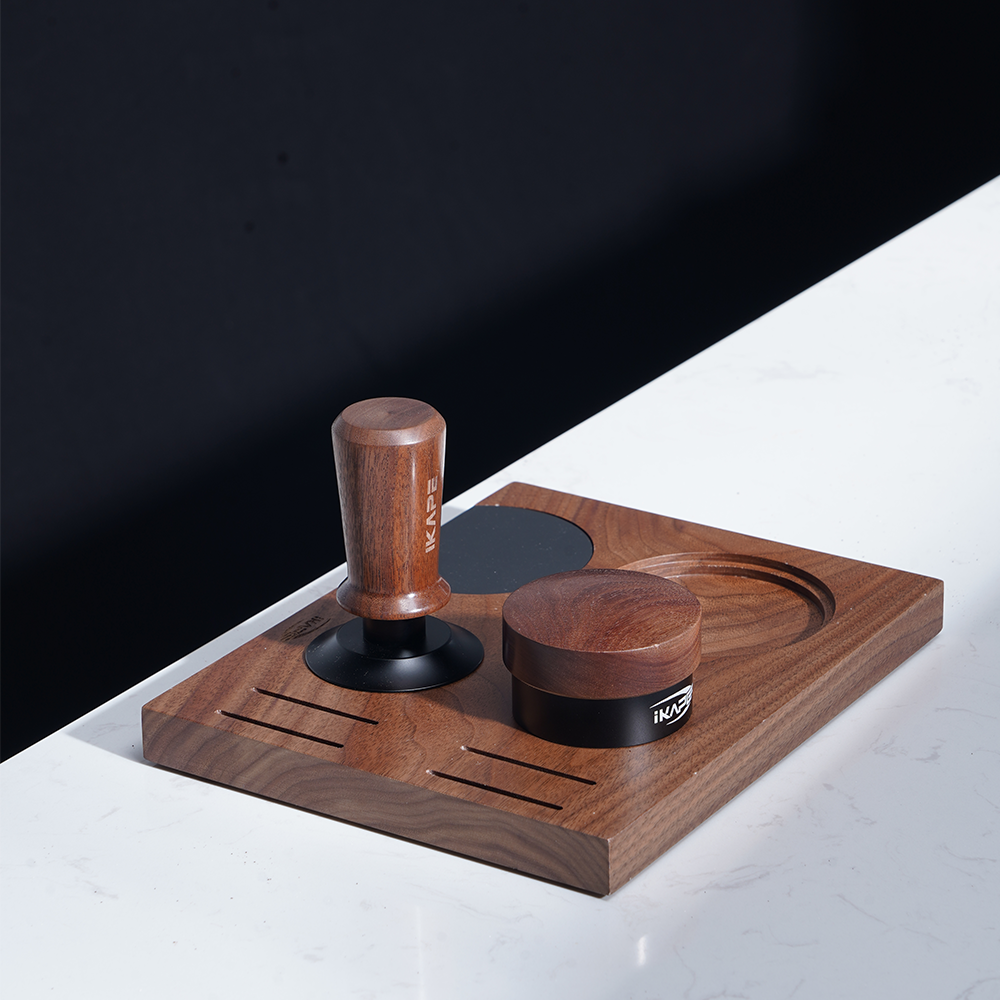 IKAPE Wood Coffee Tamper Distributor And Tamper Base Set