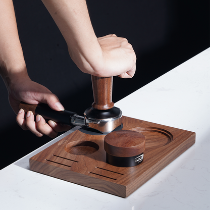 IKAPE Wood Coffee Tamper Distributor And Tamper Base Set