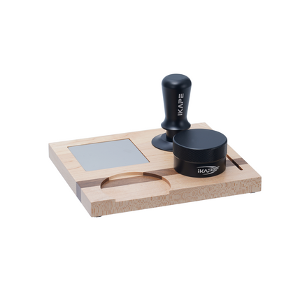 IKAPE Coffee Distributor and Tamper with Wood Base Set