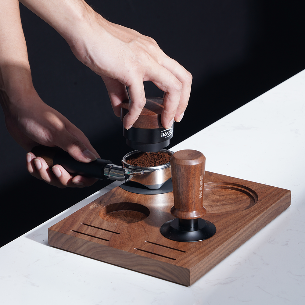 IKAPE Wood Coffee Tamper Distributor And Tamper Base Set