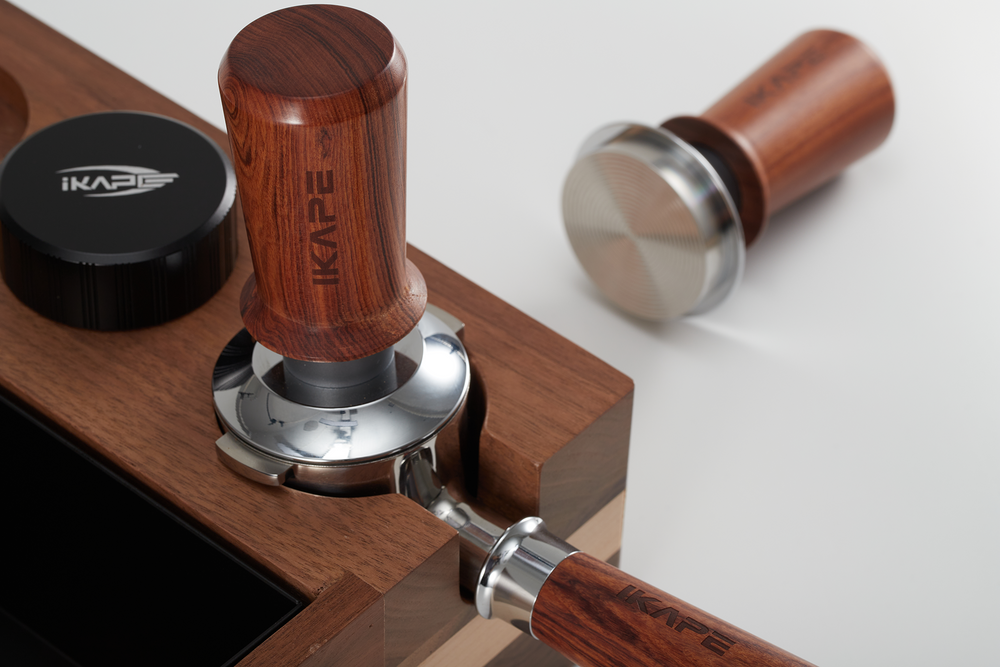 IKAPE Espresso Calibrated Tamper with Wooden Handle,Spring-loaded Calibrated Tamper