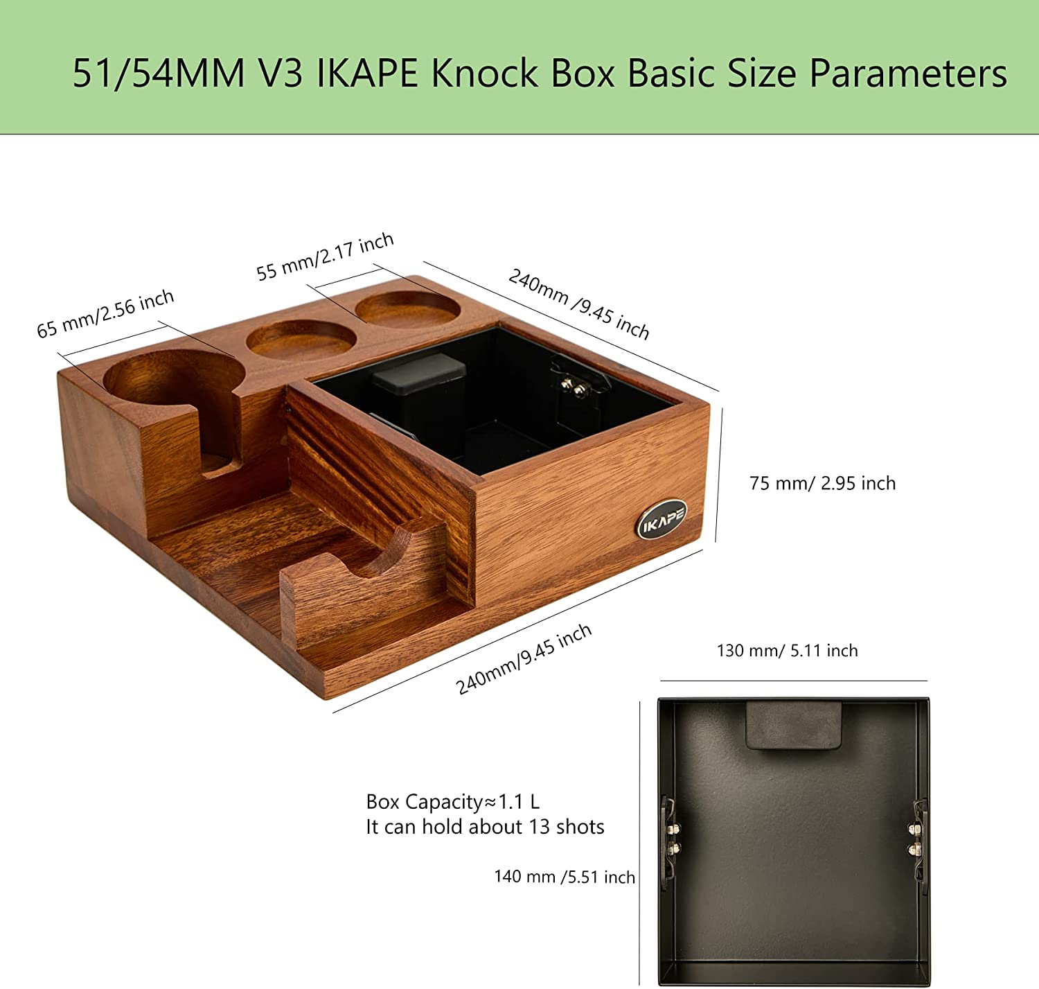 IKAPE Espresso Knock Box, 58MM Espresso Accessories Organizer Box  Compatible with All Espresso Accessories, Natural Mahogany Tamping Station  Base(4 IN One) - Kitchen Parts America