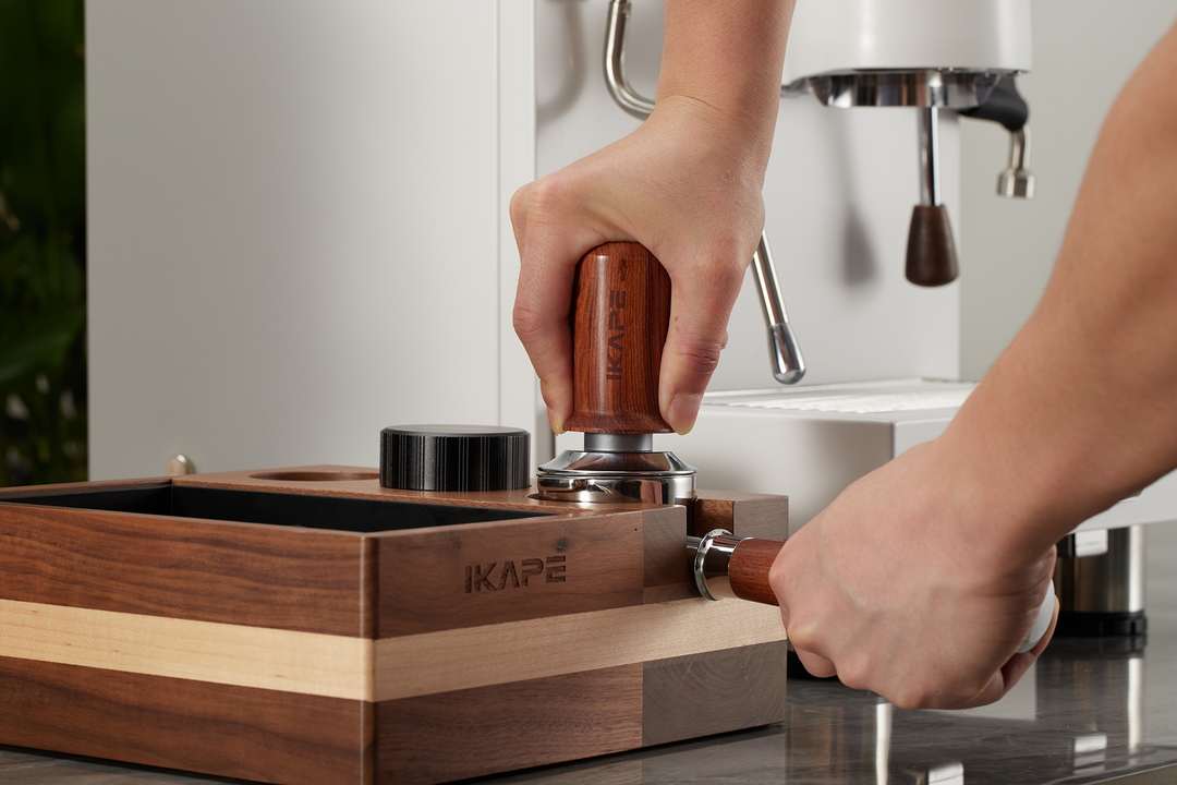 IKAPE Espresso Calibrated Tamper with Wooden Handle,Spring-loaded Calibrated Tamper
